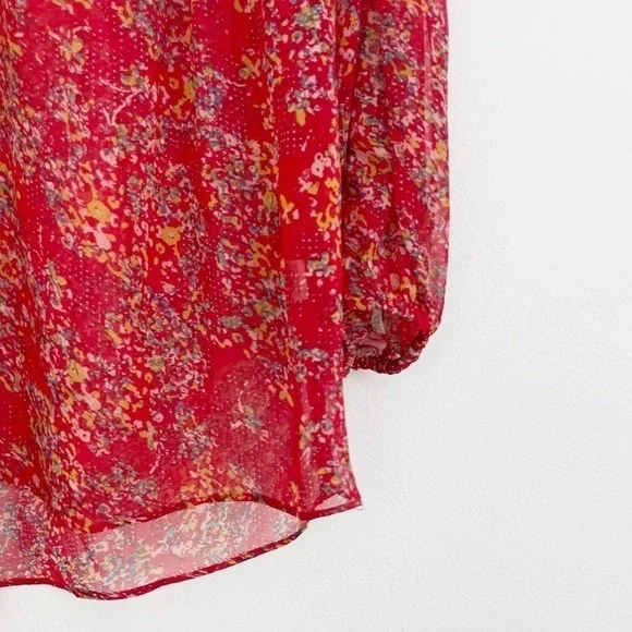 Anthropologie Pins & Needles Boho Red Floral Semi Sheer Long Sleeve Casual Top S - Picture 6 of 15